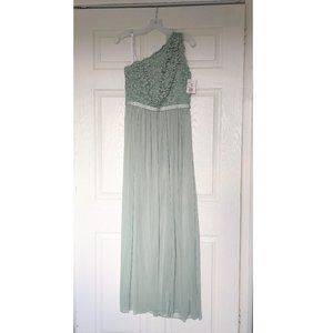David's Bridal One Shoulder Lace Dress in Dusty Sage